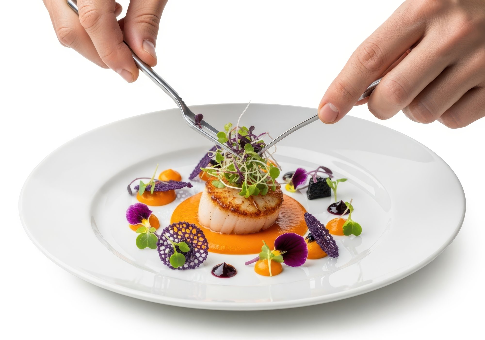 Chef al lavoro su un piatto elegante